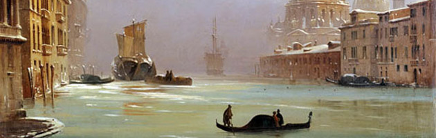 Venezia con neve e nebbia